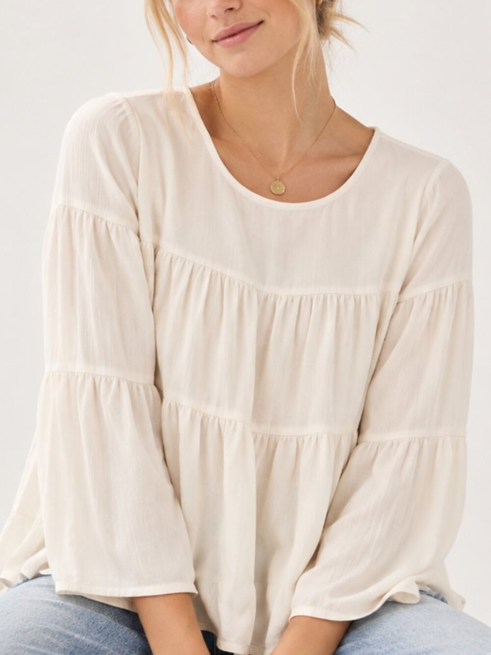 J.Crew Ivory Tiered Bell Sleeve Blouse Women’s Medium